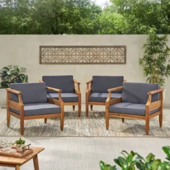 Aston 4pk Acacia Wood Mid-Century Modern Club Chairs - Teak/Gray - Christopher Knight Home -Knight Outdoor Cheap Store GUEST 98eb923a e43b 4738 a852 4ff6ab3d25cb