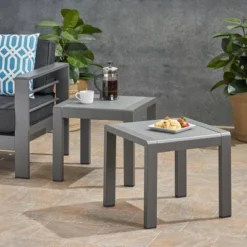 Cape Coral 2pk Aluminum Patio Side Table Gray - Christopher Knight Home