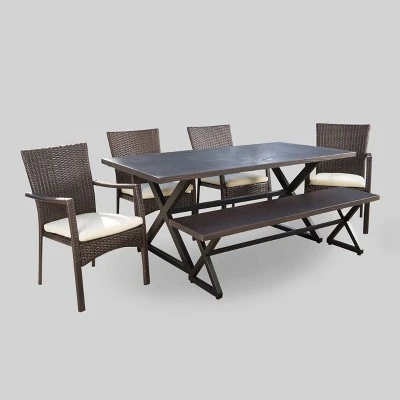 Tritan 6pc Aluminum & Wicker Patio Dining Set - Brown - Christopher Knight Home 1 Tritan 6pc Aluminum & Wicker Patio Dining Set - Brown - Christopher Knight Home