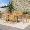 Noah 7pc Outdoor Modern Industrial Acacia Wood Dining Set - Teak/Black/Dark Brown - Christopher Knight Home