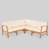 Perla 5pc Patio Sectional Sofa - Teak/Cream - Christopher Knight Home