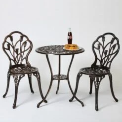 Nassau 3pc Cast Aluminum Patio Bistro Set - Brown - Christopher Knight Home