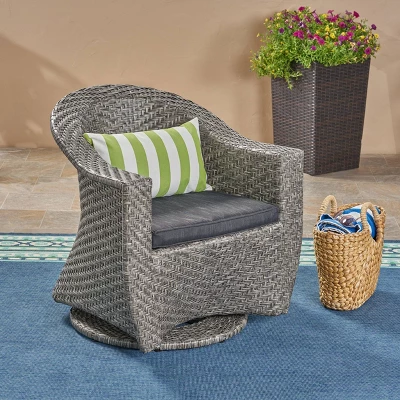 Larchmont Wicker Swivel Chair - Mixed Black/Dark Gray - Christopher Knight Home 1 Larchmont Wicker Swivel Chair - Mixed Black/Dark Gray - Christopher Knight Home