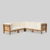 Oana 5pc Acacia Wood V-Shaped Sectional Sofa Set Teak/Beige - Christopher Knight Home