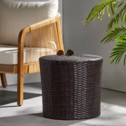 Keaton Wicker Barrel Side Table - Brown- Christopher Knight Home -Knight Outdoor Cheap Store GUEST a62e33bb 992b 45bd a5c8 6aaf0e868867