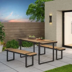 Cibola 3pc Outdoor Aluminum Picnic Set - Natural/Gray - Christopher Knight Home