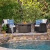 Avondale 3pc All-Weather Wicker Patio Chair Set W/ Fire Pit - Dark Brown - Christopher Knight Home