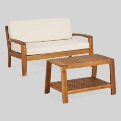 Grenada 2pc Acacia Wood Patio Chat Set - Christopher Knight Home