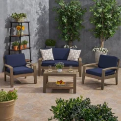 4pc Grenada Acacia Patio Chat Set With Sunbrella Cushions - Christopher Knight Home -Knight Outdoor Cheap Store GUEST ac52038e a19d 499e 8739 32308b2b6fd1