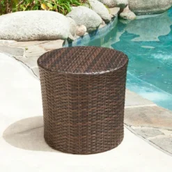 Keaton Wicker Barrel Side Table - Brown- Christopher Knight Home -Knight Outdoor Cheap Store GUEST b07df02b 3a67 4526 b555 4dea127df809
