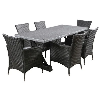 Capri 7pc Light Weight Concrete Patio Dining Set With Cushions - Gray - Christopher Knight Home 1 Capri 7pc Light Weight Concrete Patio Dining Set With Cushions - Gray - Christopher Knight Home