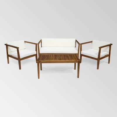 Newbury 4pc Acacia Wood Chat Set - Christopher Knight Home 1 Newbury 4pc Acacia Wood Chat Set - Christopher Knight Home