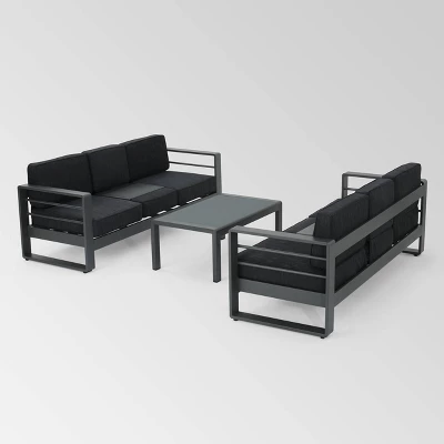 Cape Coral 3pc Metal Patio Sofa Set With Cushions - Gray/Dark Gray - Christopher Knight Home 1 Cape Coral 3pc Metal Patio Sofa Set With Cushions - Gray/Dark Gray - Christopher Knight Home