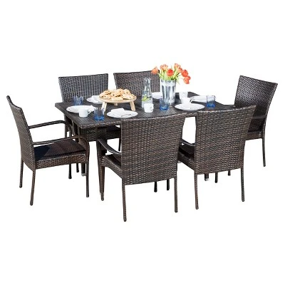 Delani 7pc Wicker Patio Dining Set - Brown - Christopher Knight Home 1 Delani 7pc Wicker Patio Dining Set - Brown - Christopher Knight Home