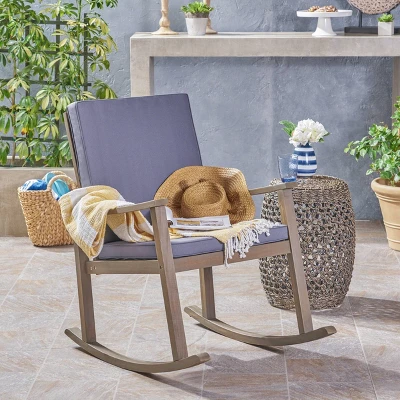 Candel Acacia Wood Patio Rocking Chair Gray/Dark Gray - Christopher Knight Home 1 Candel Acacia Wood Patio Rocking Chair Gray/Dark Gray - Christopher Knight Home