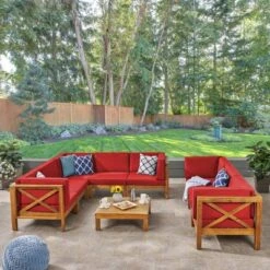 Brava 9pc Acacia Sectional Sofa & Table Set - Christopher Knight Home -Knight Outdoor Cheap Store GUEST ba544cd9 7a79 414f b99b 0dcd45f66e59