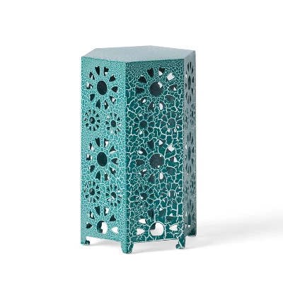 Eliana 12" Sunburst Outdoor Patio Iron Side Table - Crackle Teal - Christopher Knight Home 2 Eliana 12" Sunburst Outdoor Patio Iron Side Table - Crackle Teal - Christopher Knight Home - Image 2