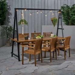 Huckleberry 7pc Acacia Wood And Iron Planter Dining Set -Knight Outdoor Cheap Store GUEST bc598f93 7187 4bb0 bd04 b71ea7bad936