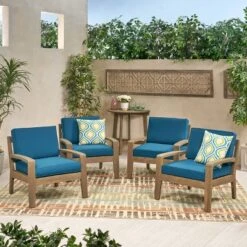 Grenada 4pk Wooden Patio Club Chairs With Cushions - Gray/Teal - Christopher Knight Home -Knight Outdoor Cheap Store GUEST bf00d81c ae94 4858 af81 0730942379e6