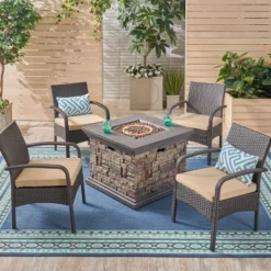 Christopher Knight Home 5pc Cordoba Wrought Iron Outdoor Patio Fire Pit Furniture Set With Club Chairs -Knight Outdoor Cheap Store GUEST bf48021e c56a 442d be10 f46eaf58a796