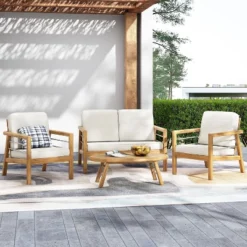 4pk Verdugo Outdoor Acacia Wood 4 Seater Chat Set With Cushions Beige/Teak - Christopher Knight Home -Knight Outdoor Cheap Store GUEST bfeb2018 71b6 4f50 b6a1 5deea54b21d7
