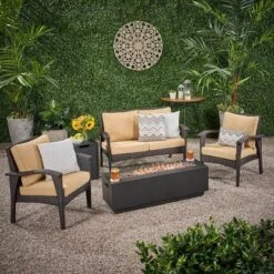 Kahala 5pc Wicker Chat Set With Fire Table - Christopher Knight Home -Knight Outdoor Cheap Store GUEST c03875df 736c 4c1a b63f 1a355a862c91