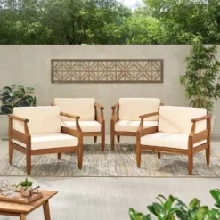 Aston 4pk Acacia Wood Mid-Century Modern Club Chair - Teak/Cream - Christopher Knight Home -Knight Outdoor Cheap Store GUEST c0ff2ddf 63d2 4497 85e6 eb70fc89fd5d