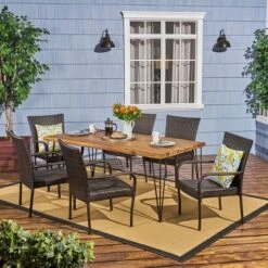 7pc Walker Acacia & Wicker Patio Dining Set Teak - Christopher Knight Home