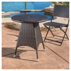 Corsica Round Wicker Bistro Table - Multi Brown - Christopher Knight Home