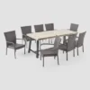 Jefferson 9pc Wood And Wicker Dining Set - Light Gray/Gray - Christopher Knight Home