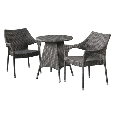 Ceylon 3pc Wicker Patio Bistro Set - Gray - Christopher Knight Home 1 Ceylon 3pc Wicker Patio Bistro Set - Gray - Christopher Knight Home