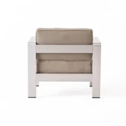 Cape Coral 5pc Outdoor 4 Seater Aluminum Chat Set With Fire Pit - Silver/Khaki - Christopher Knight Home -Knight Outdoor Cheap Store GUEST c6b2b348 5937 47e0 9cdc 618b239e557d