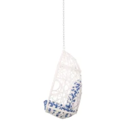 Los Alamitos Indoor/Outdoor Wicker Hanging Chair With 8' Chain - White/Blue - Christopher Knight Home -Knight Outdoor Cheap Store GUEST c8847f37 a885 4886 86fb c6a0c10ce8db