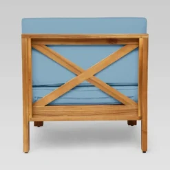 Brava 5pc Acacia Sectional Sofa Set - Teak/Blue - Christopher Knight Home -Knight Outdoor Cheap Store GUEST c9496fc0 1bc1 46aa b305 6191d217a6bf