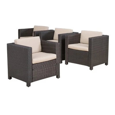 Puerta 4pc Wicker Club Chair & Coffee Table Set - Teak/Dark Brown/Beige - Christopher Knight Home 1 Puerta 4pc Wicker Club Chair & Coffee Table Set - Teak/Dark Brown/Beige - Christopher Knight Home