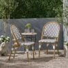 Louna 2pk Outdoor French Bistro Chairs With Bamboo Finish - Gray/White - Christopher Knight Home
