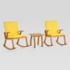 Champlain 3pc Acacia Wood Rocking Chairs Set Teak/Yellow - Christopher Knight Home