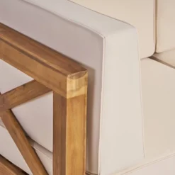 Brava 5pc Acacia Wood Sectional Sofa & Club Chair Set - Teak/Beige - Christopher Knight Home