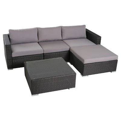 Santa Rosa 5pc Wicker Patio Seating Sectional Set With Cushions - Gray With Silver Gray Cushions - Christopher Knight Home 2 Santa Rosa 5pc Wicker Patio Seating Sectional Set With Cushions - Gray With Silver Gray Cushions - Christopher Knight Home - Image 2
