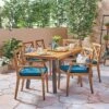 Juniper 7pc Acacia Wood Dining Set - Teak/Blue - Christopher Knight Home