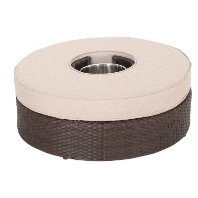 Madras Tortuga 8pc Wicker 1/2 Round Seating Set With Ice Bucket Ottoman - Brown/Beige - Christopher Knight Home 3 Madras Tortuga 8pc Wicker 1/2 Round Seating Set With Ice Bucket Ottoman - Brown/Beige - Christopher Knight Home - Image 3