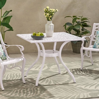 Phoenix Square Cast Aluminum Dining Table - White - Christopher Knight Home 4 Phoenix Square Cast Aluminum Dining Table - White - Christopher Knight Home - Image 4