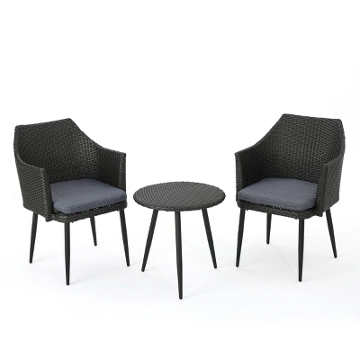 Iona 3pc Wicker Chat Set - Gray/Mixed Black - Christopher Knight Home 1 Iona 3pc Wicker Chat Set - Gray/Mixed Black - Christopher Knight Home