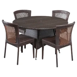 Bertha 5pc Wicker Patio Dining Set - Multibrown - Christopher Knight Home