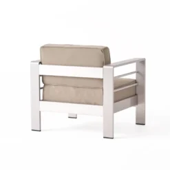 Cape Coral 5pc Outdoor 4 Seater Aluminum Chat Set With Fire Pit - Silver/Khaki - Christopher Knight Home -Knight Outdoor Cheap Store GUEST d2805bd4 5e63 4a06 bd59 2c99dc9aa71a