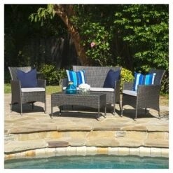 Malta Outdoor 4pc Wicker Chat Set With Cushions - Christopher Knight Home -Knight Outdoor Cheap Store GUEST d78dfa47 622f 4857 88f9 4aa5be1418dd