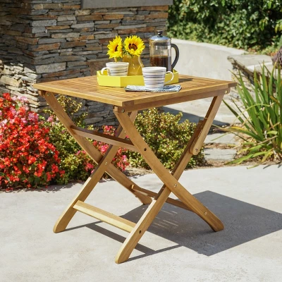 Positano Acacia Wood Foldable Square Bistro Table - Natural Christopher Knight Home 1 Positano Acacia Wood Foldable Square Bistro Table - Natural Christopher Knight Home