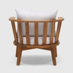 Barton 2pc Acacia Wood Club Chair & Table Set - Teak/White - Christopher Knight Home -Knight Outdoor Cheap Store GUEST dbf95f13 f97a 46c2 ba1b 5be76471e634