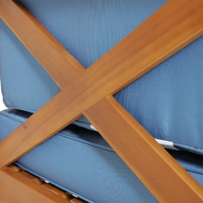 2pc Brava Outdoor Acacia Wood Left Arm Loveseat & Coffee Table With Cushion Teak/Blue - Christopher Knight Home 1 2pc Brava Outdoor Acacia Wood Left Arm Loveseat & Coffee Table With Cushion Teak/Blue - Christopher Knight Home