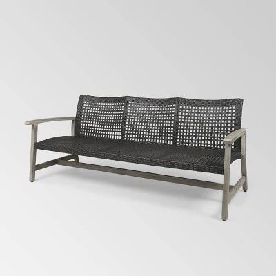 Hampton Wood & Wicker Sofa - Light Gray/Black - Christopher Knight Home 2 Hampton Wood & Wicker Sofa - Light Gray/Black - Christopher Knight Home - Image 2